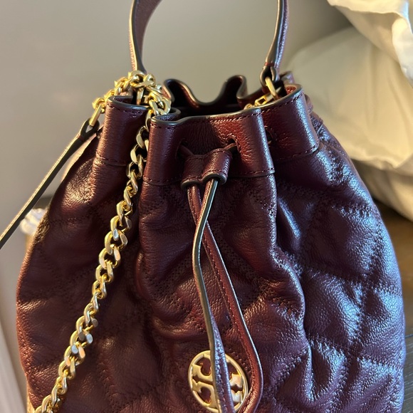 Tory Burch Quilted Leather Drawstring Handbag Bag - Burgundy - Picture 2 of 7